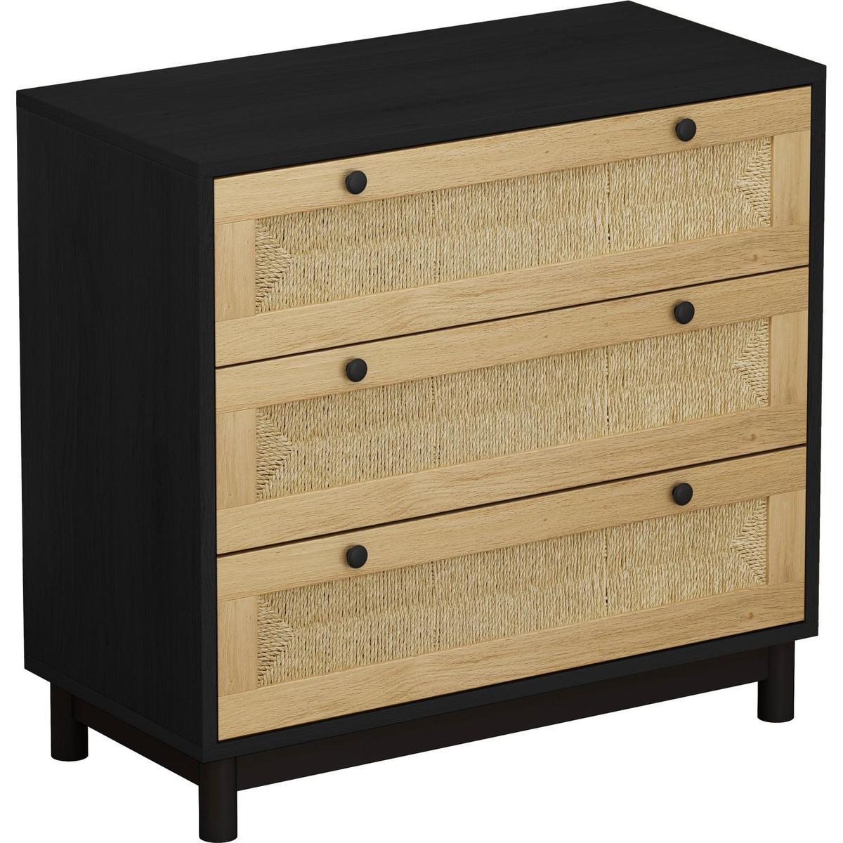 30.31"3-Drawers Storage Cabinet Rope Woven Drawer,for Bedroom,Living Room,Dining Room,Hallways,Black