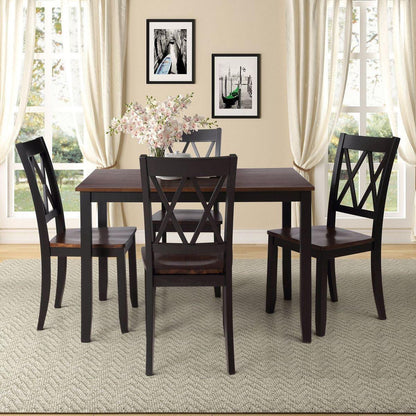 5-Piece Dining Table Set Home Kitchen Table and Chairs Wood Dining Set, Black+Cherry