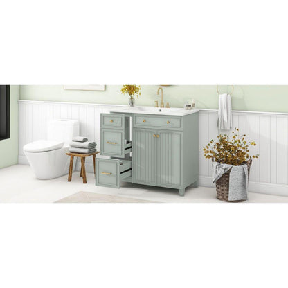 36-inch Bathroom Vanity, Transitional Style Bathroom Cabinet with Resin Sink, Green Single Bathroom Cabinet, with 2 Drawers and 1 Adjustable Storage Shelf, 2 Soft-close Doors