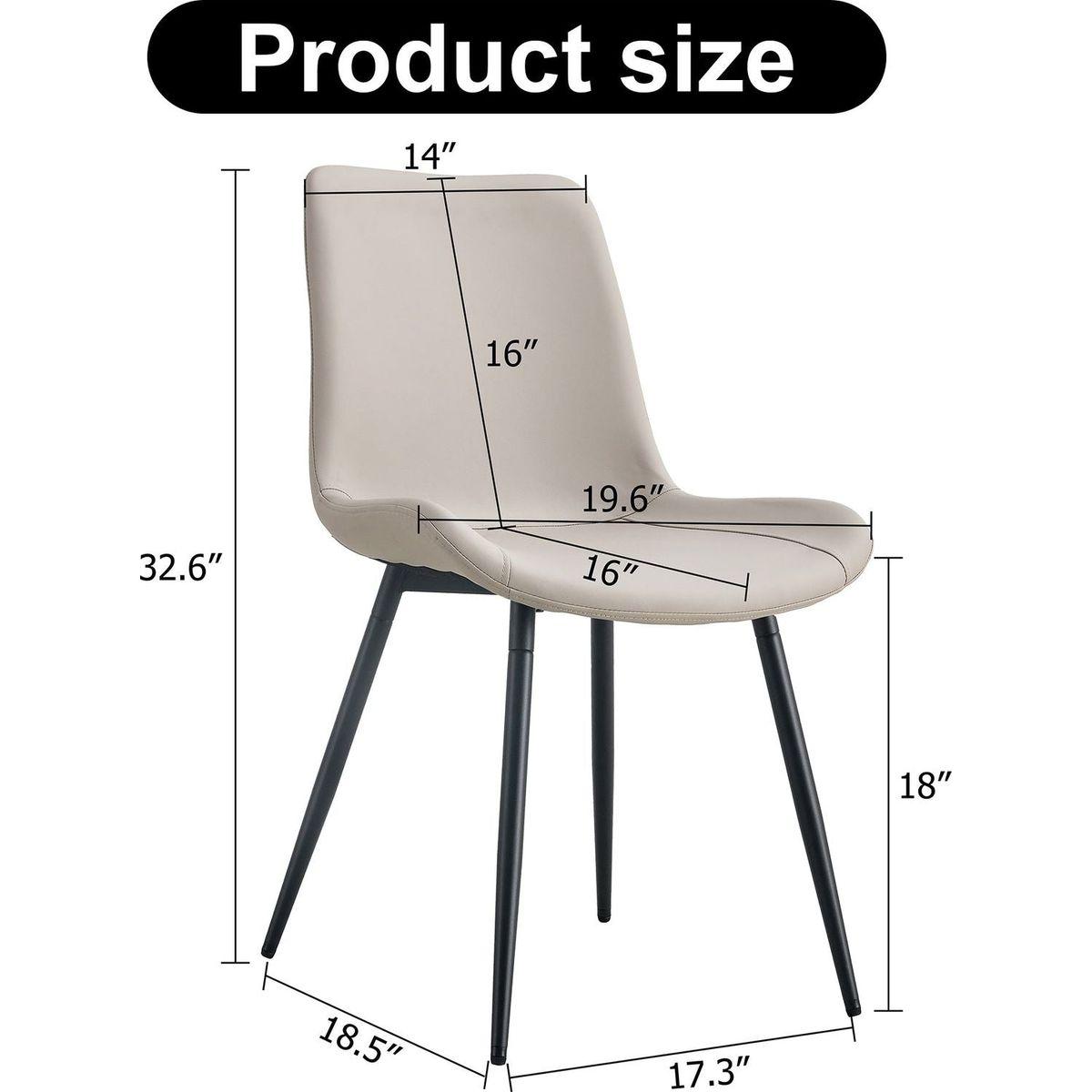 Light gray artificial leather backrest cushion dining chair, black metal legs, curved widened cushion design for more comfort, suitable for restaurants, kitchens, bedrooms, offices.(6 chairs) 0502