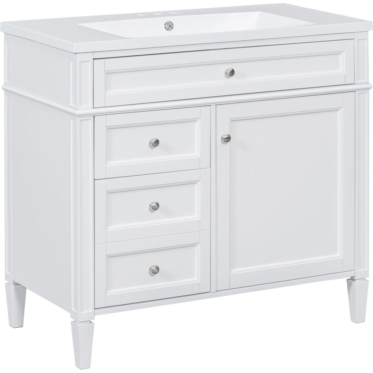 36" Bathroom Vanity with Top Sink, Modern Bathroom Storage Cabinet with 2 Drawers and a Tip-out Drawer, Single Sink Bathroom Vanity