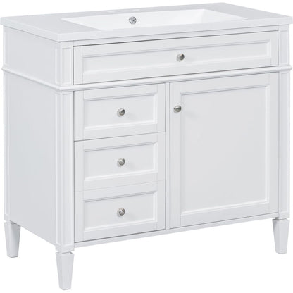 36" Bathroom Vanity with Top Sink, Modern Bathroom Storage Cabinet with 2 Drawers and a Tip-out Drawer, Single Sink Bathroom Vanity