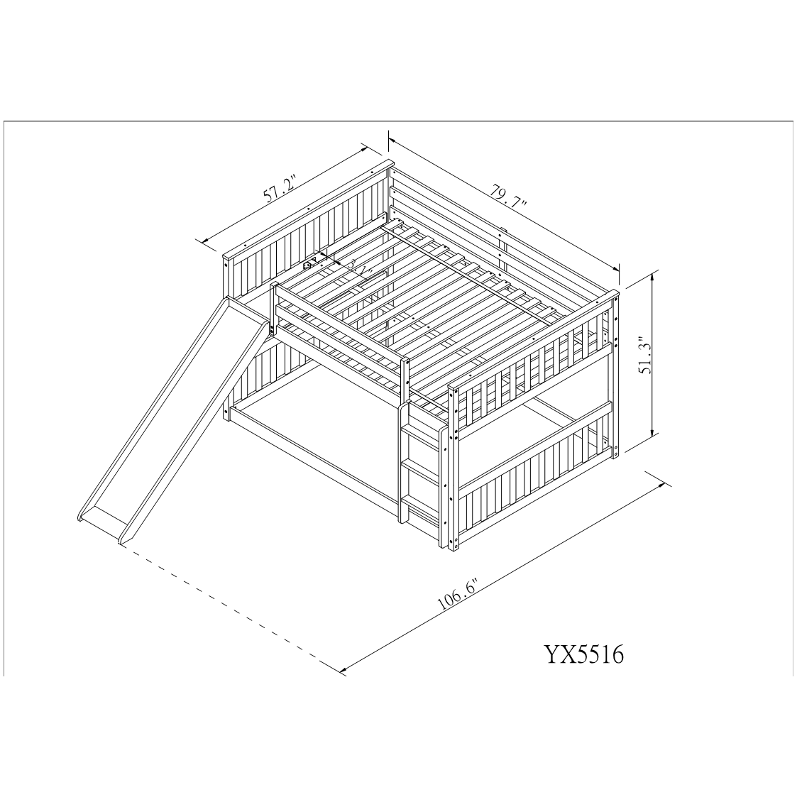 Full over Full Bunk Bed with Slide and Ladder in White Color