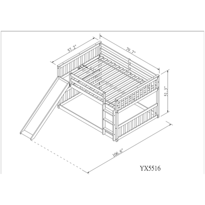Full over Full Bunk Bed with Slide and Ladder in White Color