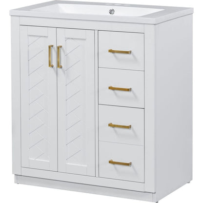 30" Bathroom Vanity with Resin Sink Combo,Solid Wood Frame Bathroom Storage Cabinet, Freestanding Vanity Set with 3 Drawers& Soft Closing Doors