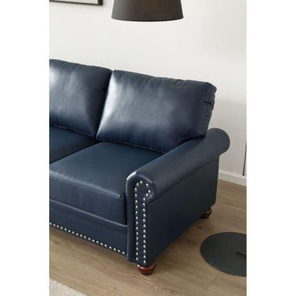 Living Room Sofa Loveseat Chair Navy Blue Faux Leather