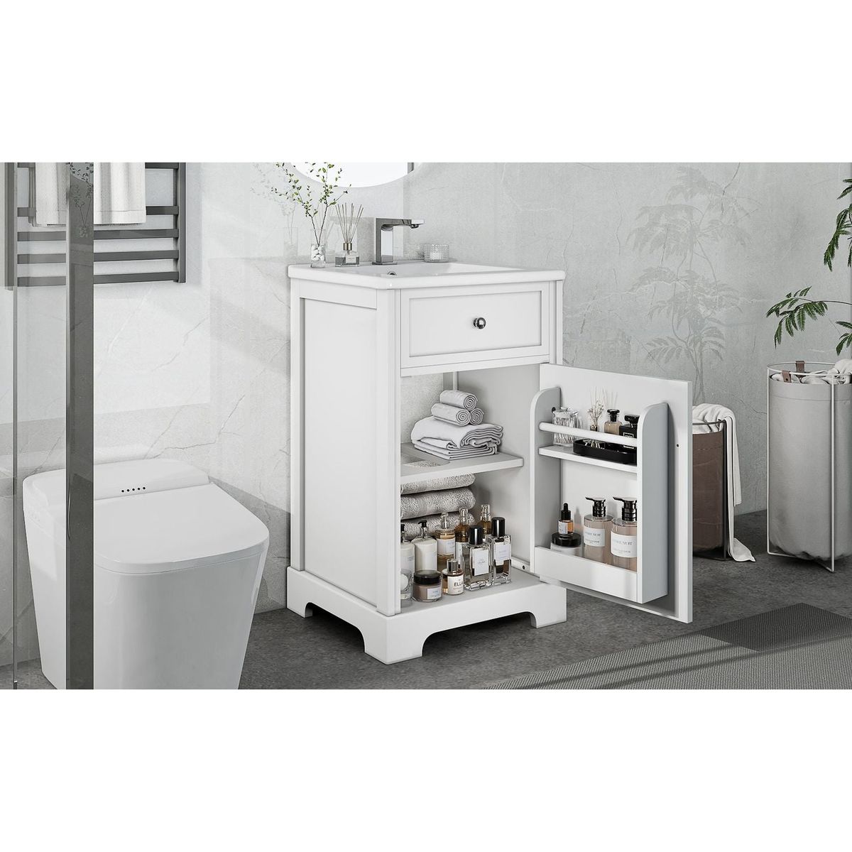 20" Bathroom Vanity with Sink, Bathroom Cabinet with Soft Closing Door, Storage Rack and Adjustable Shelve, White