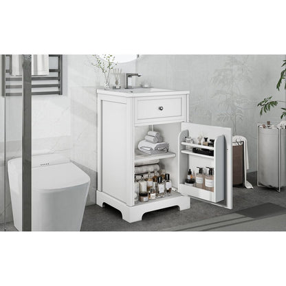 20" Bathroom Vanity with Sink, Bathroom Cabinet with Soft Closing Door, Storage Rack and Adjustable Shelve, White