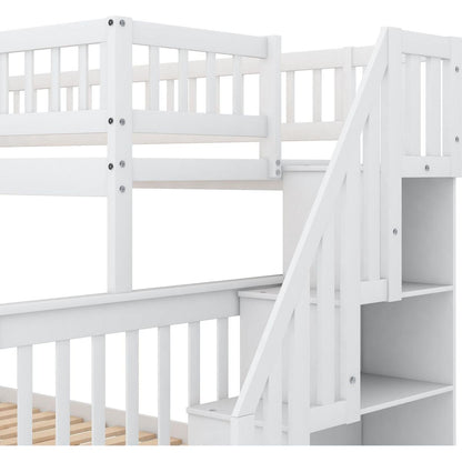 Twin over Full Bunk Bed with Trundle and Staircase,White