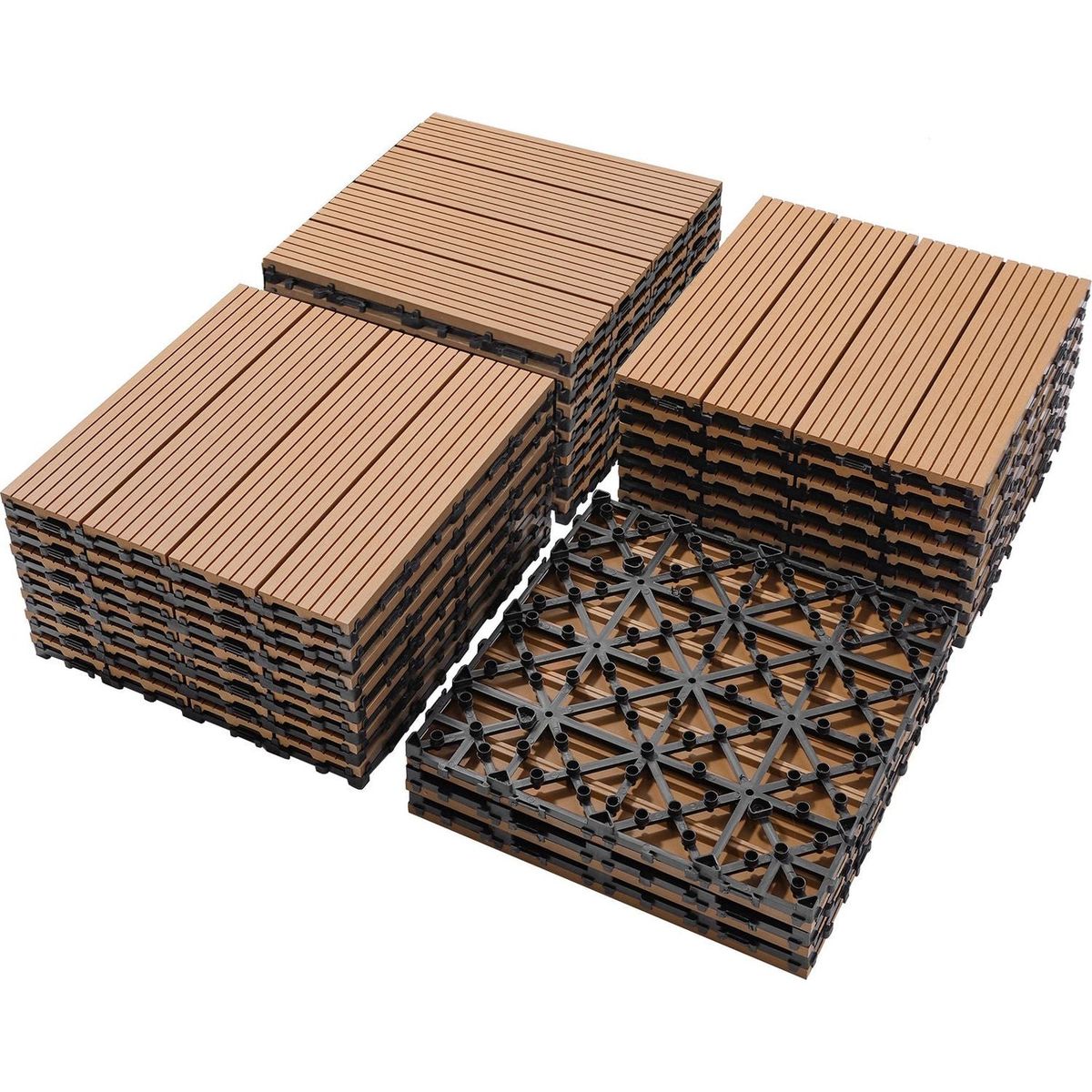 Wood Plastic Composite Deck Tiles Set of 20, Sustainable FSC Composite Decking Resist Rust, Water, Weather, Easy to DIY & Maintain, Ideal for Patios, Balconies, Rooftops, Burlywood