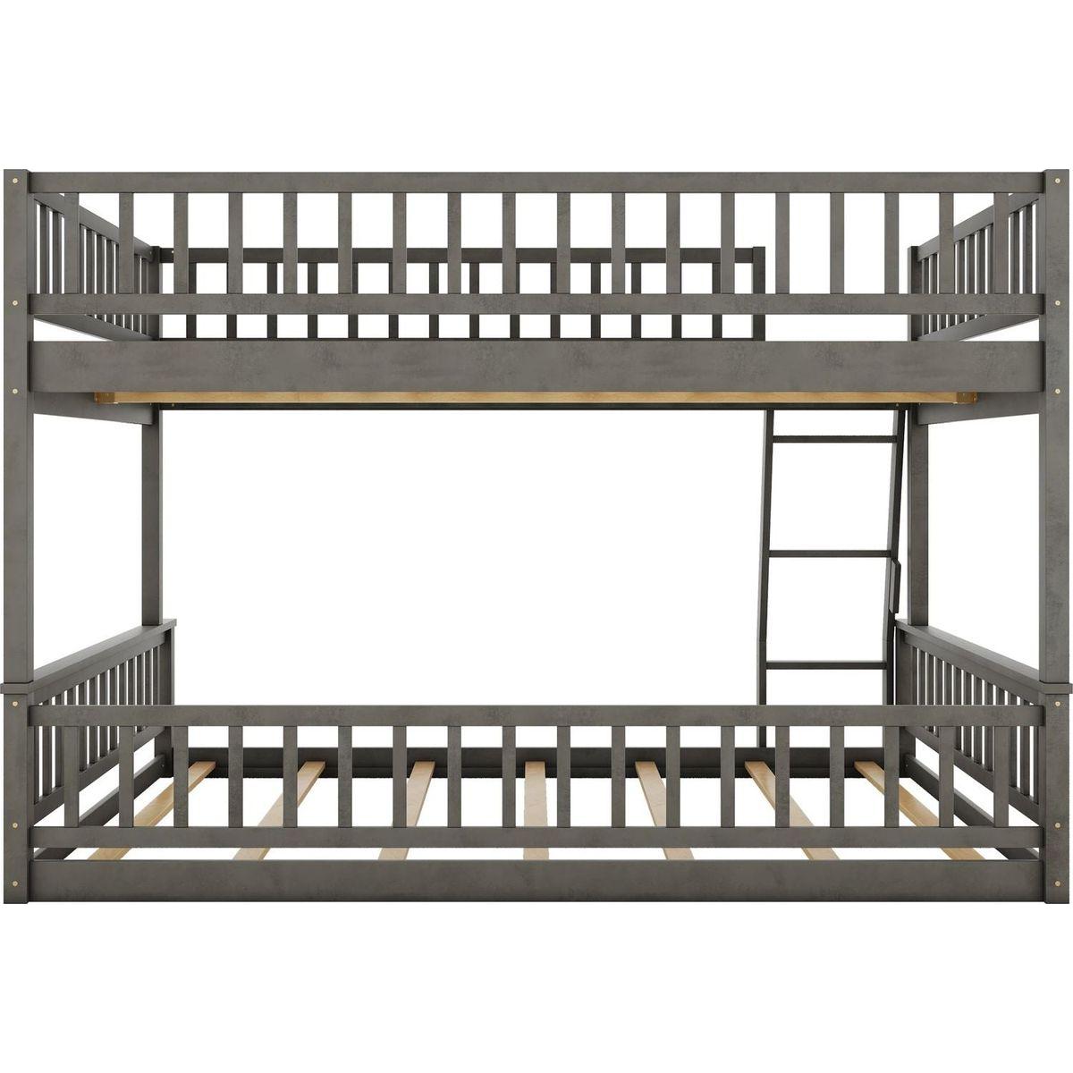 Full XL over Queen Bunk Bed with Ladder and Guardrails, Gray