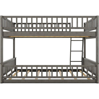 Full XL over Queen Bunk Bed with Ladder and Guardrails, Gray