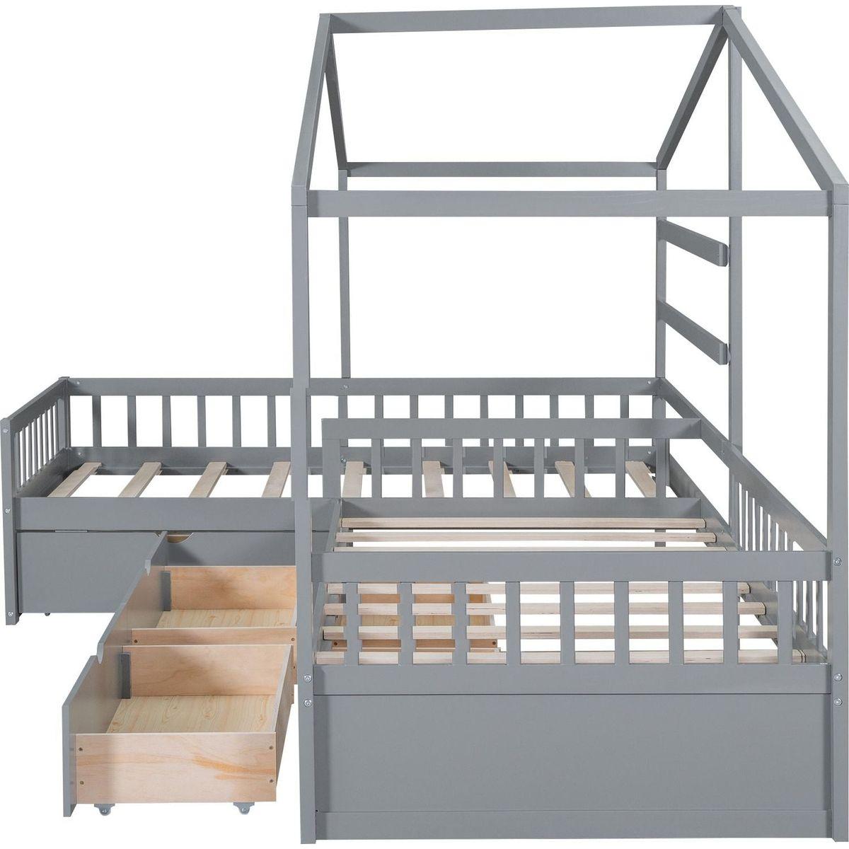 Twin Size House Platform Bed with Three Storage Drawers,Gray