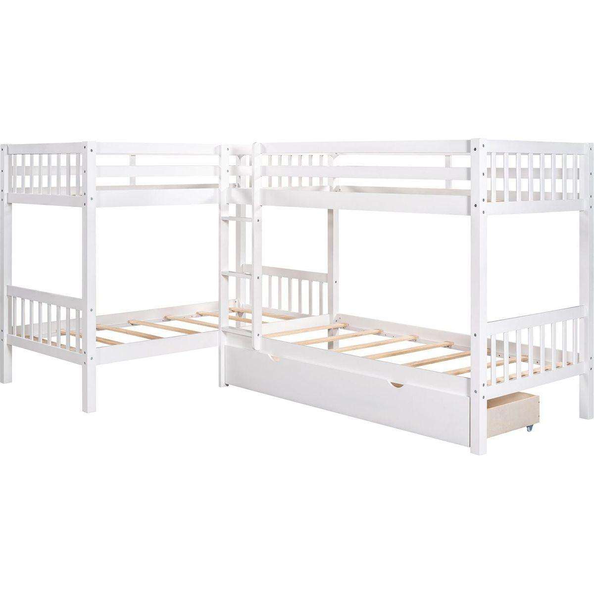 Twin L-Shaped Bunk bed with Drawers-Gray