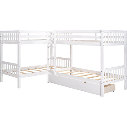 Twin L-Shaped Bunk bed with Drawers-Gray