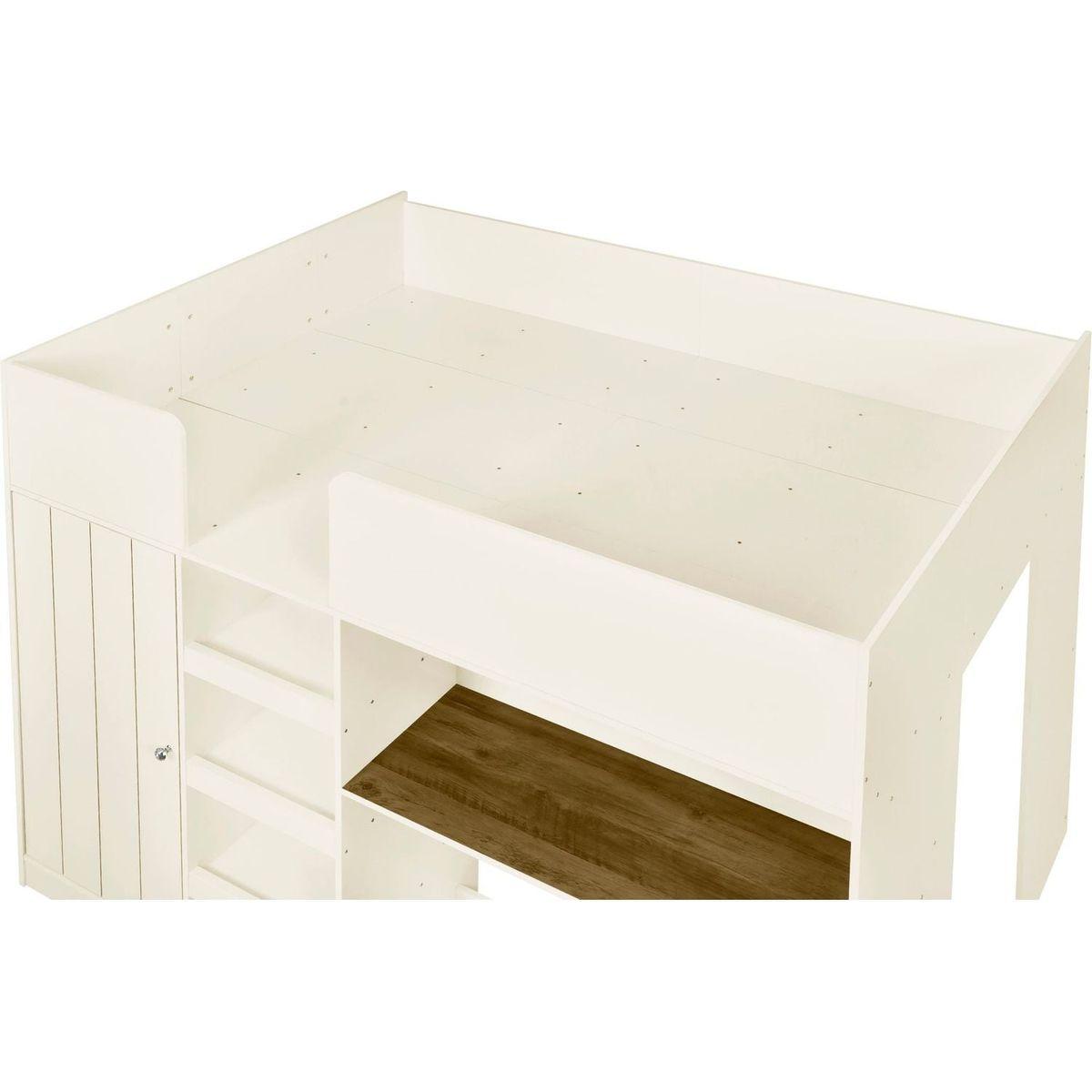 Wood Full Size Loft Bed with Built-in Wardrobe, Desk, Storage Shelves and Drawers, Beige