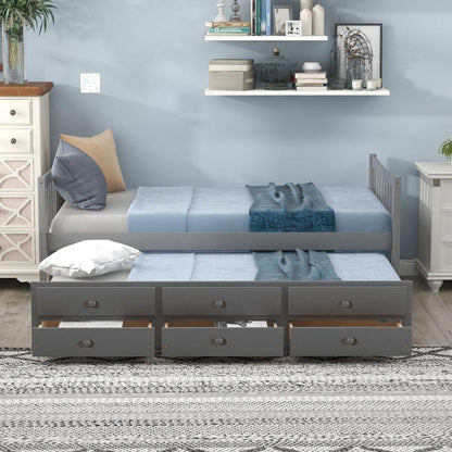Daybed with Trundle and Drawers, Twin Size, Gray