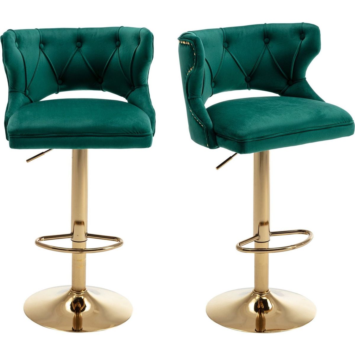 Bar Stools With Back and Footrest Counter Height Dining Chairs-Velvet Green-2PCS/SET