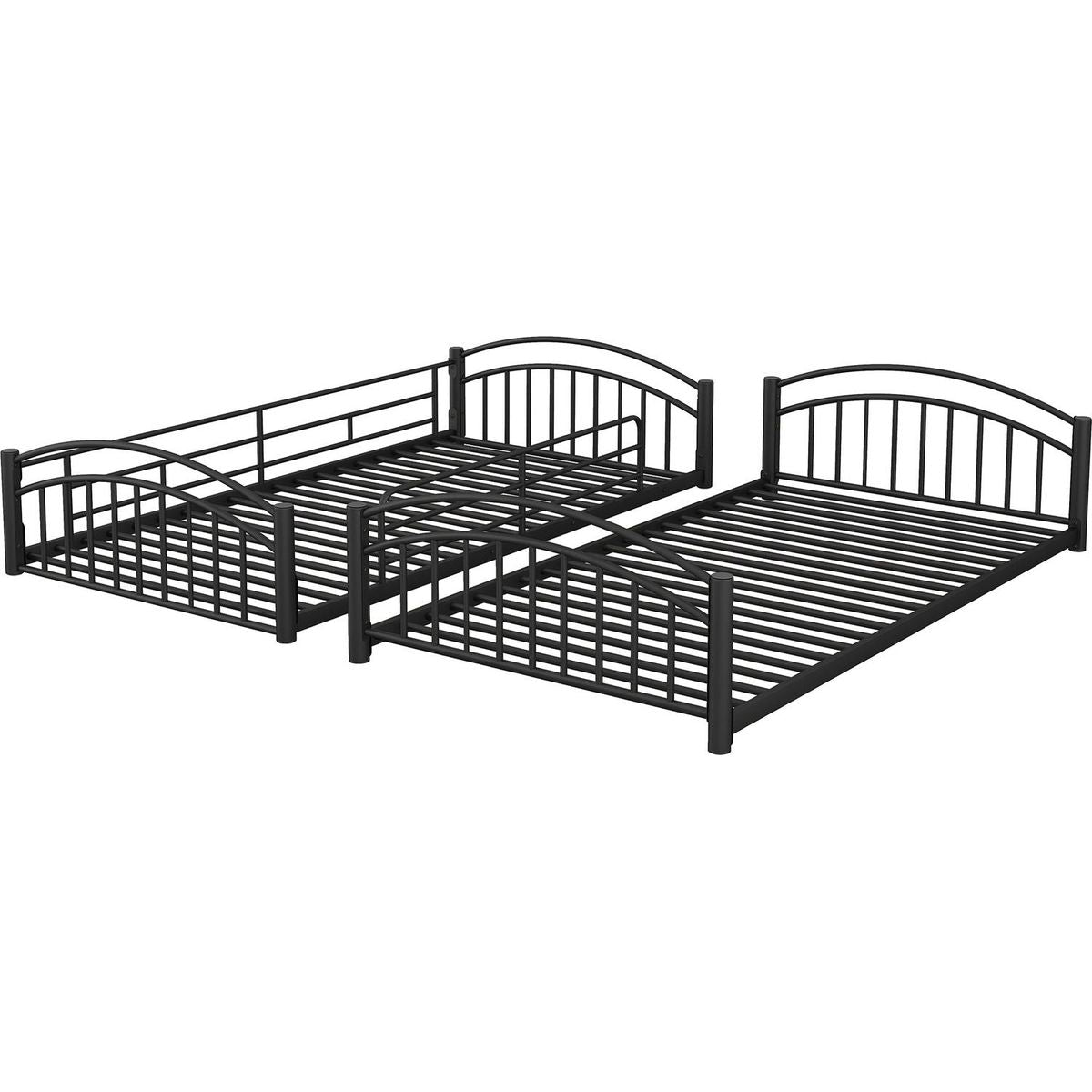 Twin Over Twin Metal Bunk Bed With Slide,Kids House Bed Black