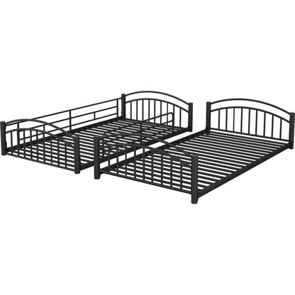 Twin Over Twin Metal Bunk Bed With Slide,Kids House Bed Black