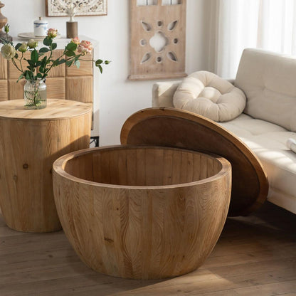 Vintage Style Bucket Shaped Coffee Table Set for Office, Dining Room and Living Room(Set of Two Pieces)