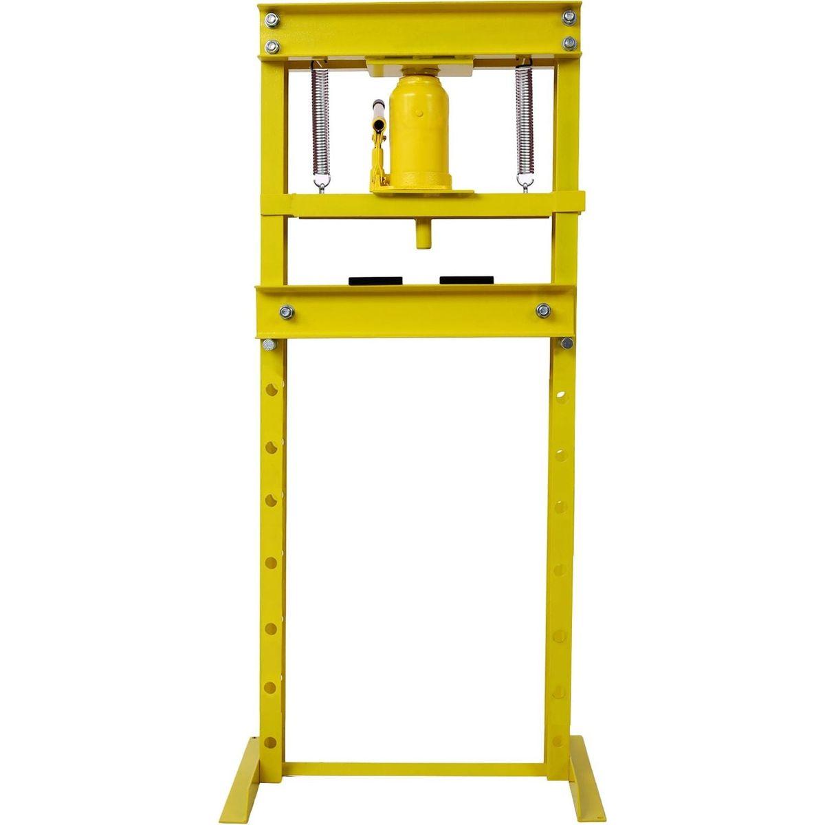 Hydraulic Shop Press, 12-Ton Capacity, Floor Mount, with Press Plates, H-Frame Garage Floor Press, Adjustable Working Table Height,, yellow