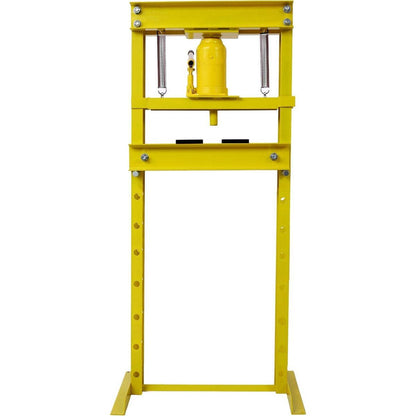 Hydraulic Shop Press, 12-Ton Capacity, Floor Mount, with Press Plates, H-Frame Garage Floor Press, Adjustable Working Table Height,, yellow