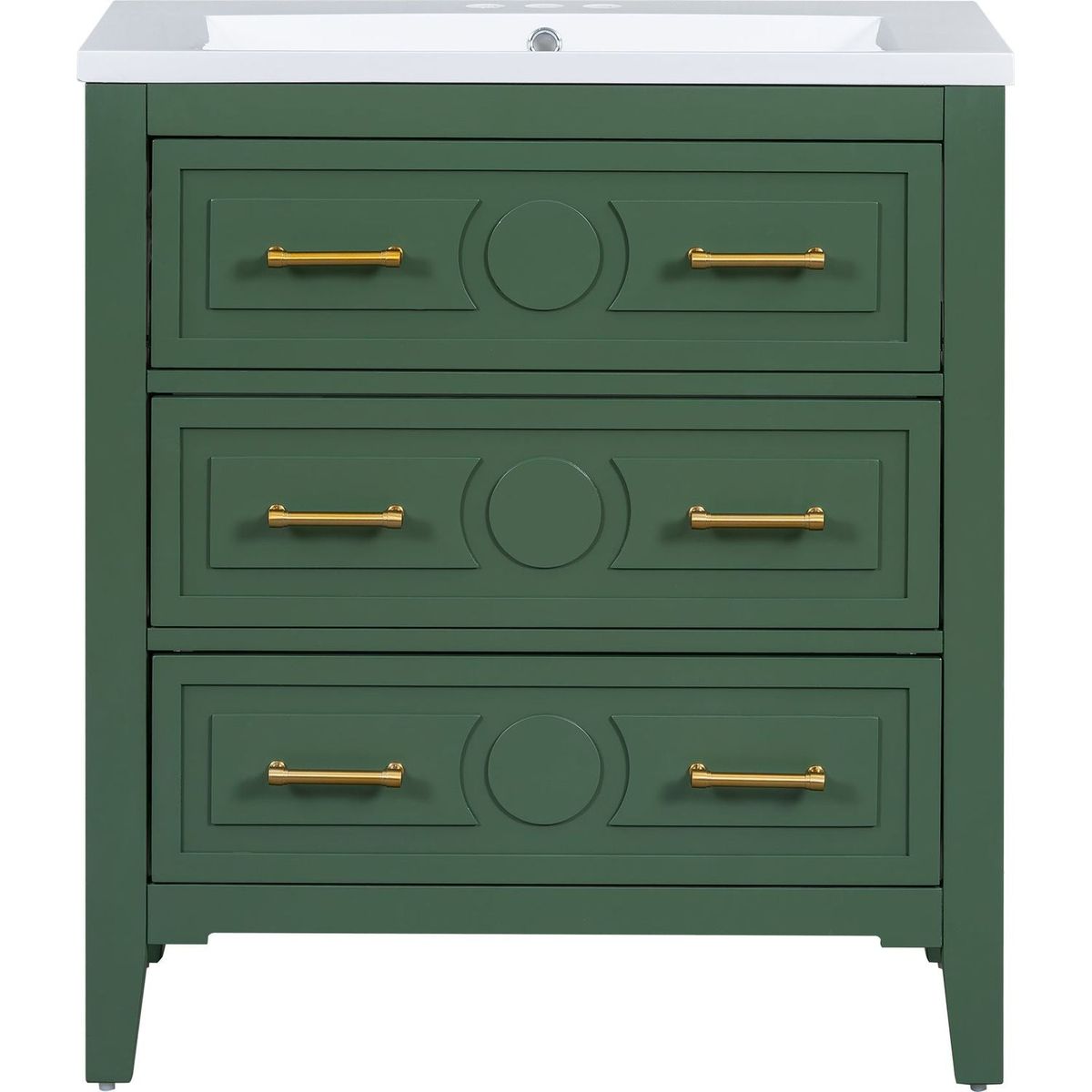 30" Bathroom Vanity with Resin Sink Combo, Free Standing Single Vanity Set with 3 Drawers, Solid Wood Frame Bathroom Storage Cabinet, Green