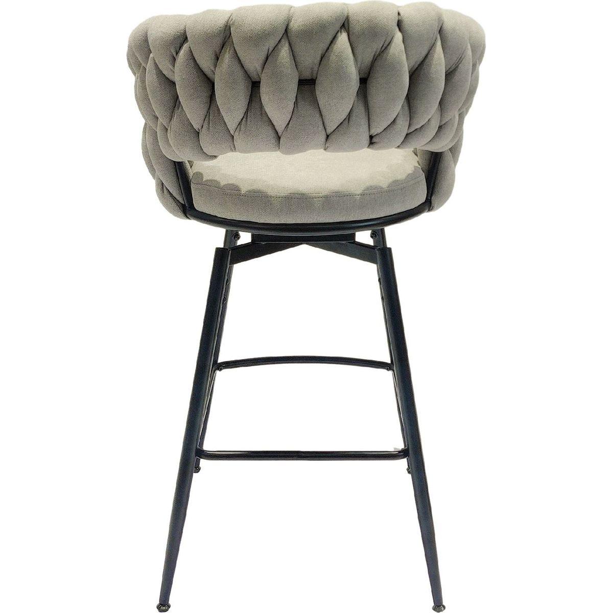 Bar Chair Linen Woven Bar Stool Set of 2,Black legs Barstools No Adjustable Kitchen Island Chairs,360 Swivel Bar Stools Upholstered Bar Chair Counter Stool Arm Chairs with Back Footrest, (Grey)