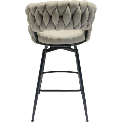 Bar Chair Linen Woven Bar Stool Set of 2,Black legs Barstools No Adjustable Kitchen Island Chairs,360 Swivel Bar Stools Upholstered Bar Chair Counter Stool Arm Chairs with Back Footrest, (Grey)