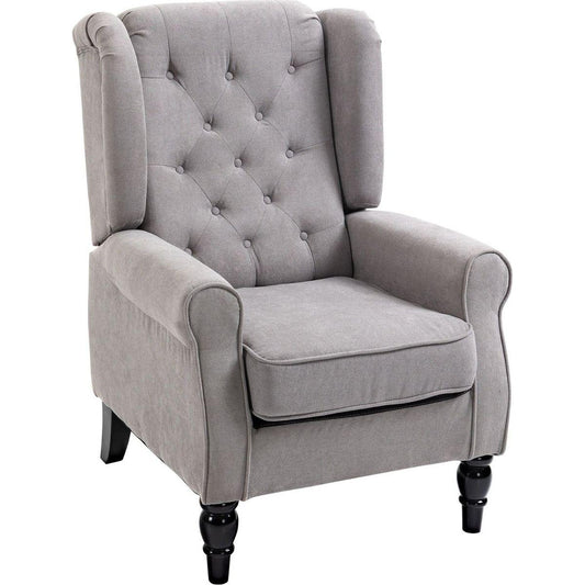 Button-Tufted Accent Chair with High Wingback, Rounded Cushioned Armrests and Thick Padded Seat, Grey