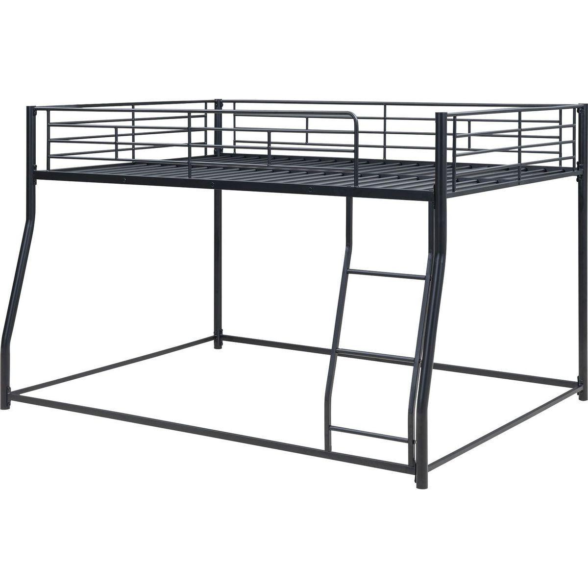 Metal Floor Bunk Bed, Full XL over Queen, Black
