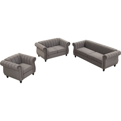 Modern three-piece sofa set with solid wood legs, buttoned tufted backrest, frosted velvet upholstered sofa set including three-seater sofa, double seater and living room furniture set Single chair