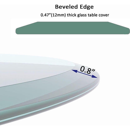 36" Inch Round Tempered Glass Table Top Clear Glass 1/2" Inch Thick Beveled Polished Edge