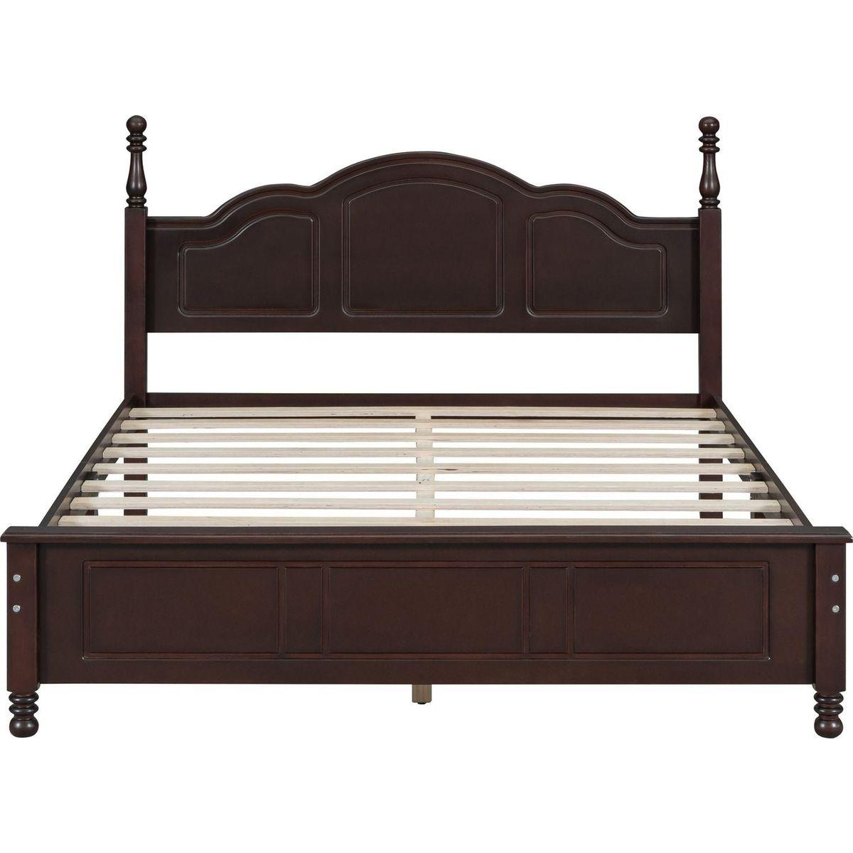 Queen Size Wood Platform Bed Frame,Retro Style Platform Bed with Wooden Slat Support,Dark Walnut