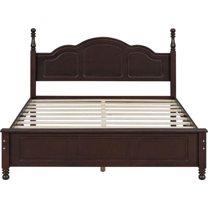 3-Pieces Bedroom Sets,Queen Size Wood Platform Bed and Two Nightstands-Dark Walnut
