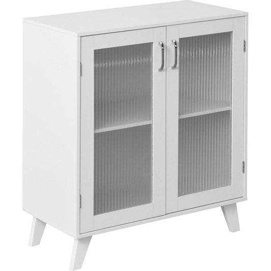 Modern Bathroom Cabinet Storage Organizer with 2 Glass Doors and Adjustable Shelf White