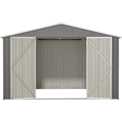 10X8 FT Outdoor Storage Shed, All Weather Metal Sheds withLockable Doors, Tool Shed for Garden, Patio, Backyard, Lawn, Grey