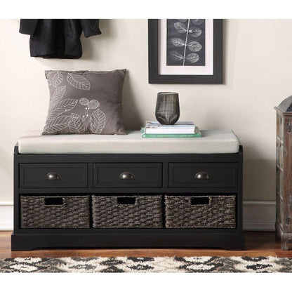 Homes Collection Wood Storage Bench with 3 Drawers and 3 Baskets