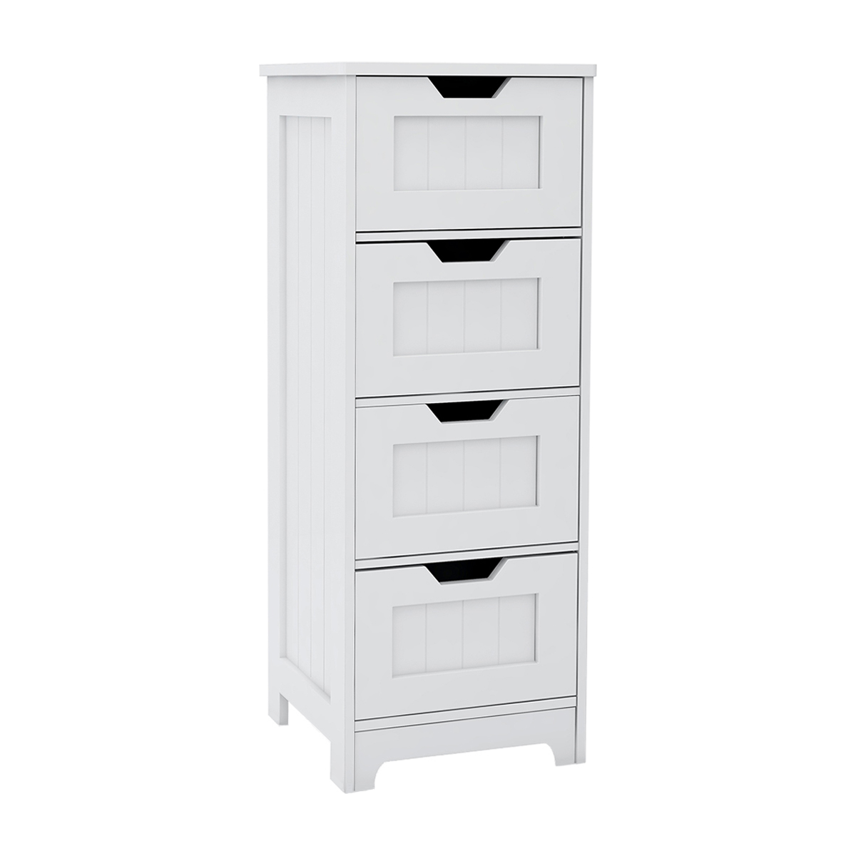 White freestanding storage cabinet with 4 drawers, suitable for bathroom, living room, kitchen