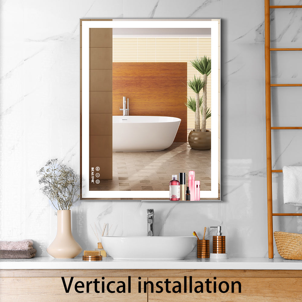 30x36 inch LED Bathroom Vanity Mirror Wall Mounted Adjustable White/Warm/Natural Lights Anti-Fog Touch Switch with Memory Modern Smart Large Bathroom Mirrors