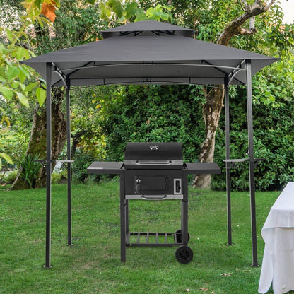 8x5Ft Grill Gazebo Replacement Canopy,Double Tiered BBQ Tent Roof Top Cover - Streamdale Furniture