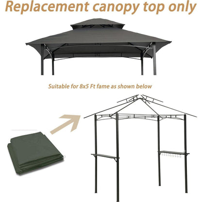 8x5Ft Grill Gazebo Replacement Canopy,Double Tiered BBQ Tent Roof Top Cover - Streamdale Furniture