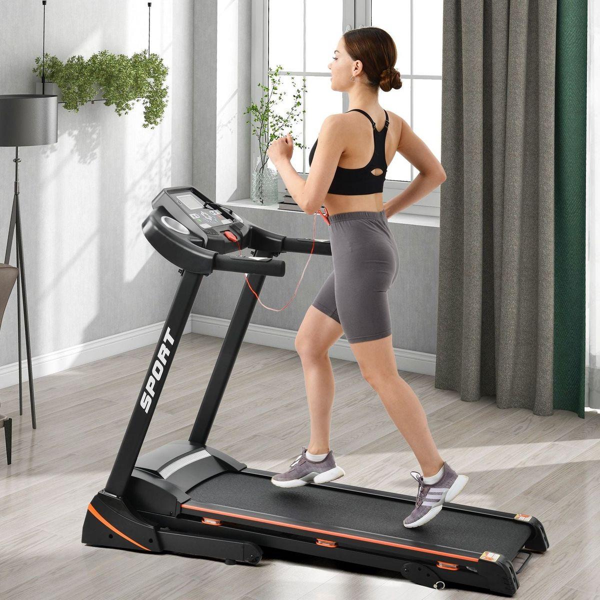Folding Electric 3.5HP Treadmill With Incline Medium Running Machine Motorised LCD Gym 330lbs Folding Treadmill Electric Motorized Power 14.8KM/H Running Fitness Machine Gym