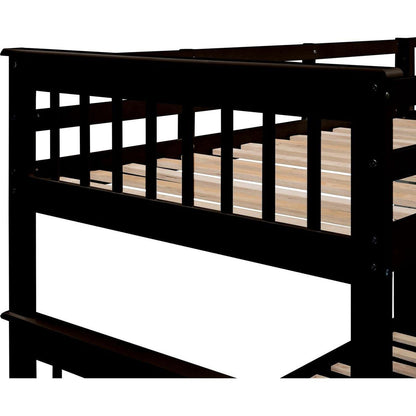 Twin-Over-Full Bunk Bed with Twin size Trundle, Storage and Guard Rail for Bedroom, Dorm, for Adults, Espresso