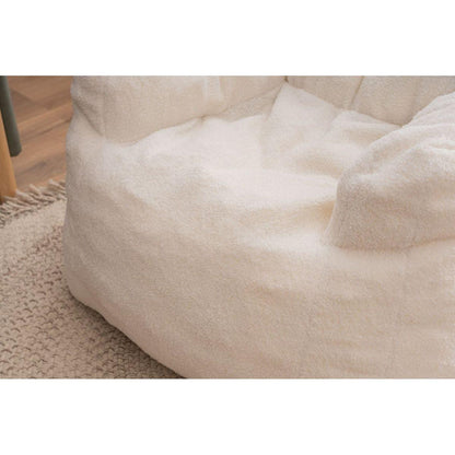Soft Teddy Fabric Tufted Foam Bean Bag Chair With Teddy Fabric Ivory White