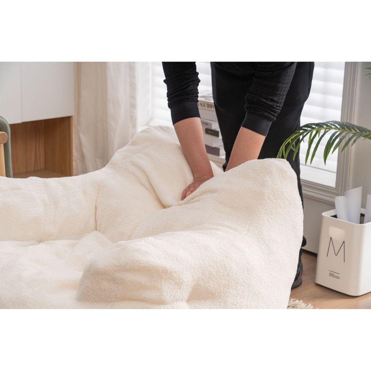 Soft Teddy Fabric Tufted Foam Bean Bag Chair With Teddy Fabric Ivory White