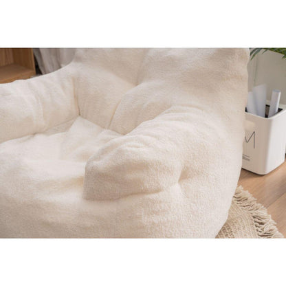 Soft Teddy Fabric Tufted Foam Bean Bag Chair With Teddy Fabric Ivory White