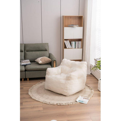 Soft Teddy Fabric Tufted Foam Bean Bag Chair With Teddy Fabric Ivory White