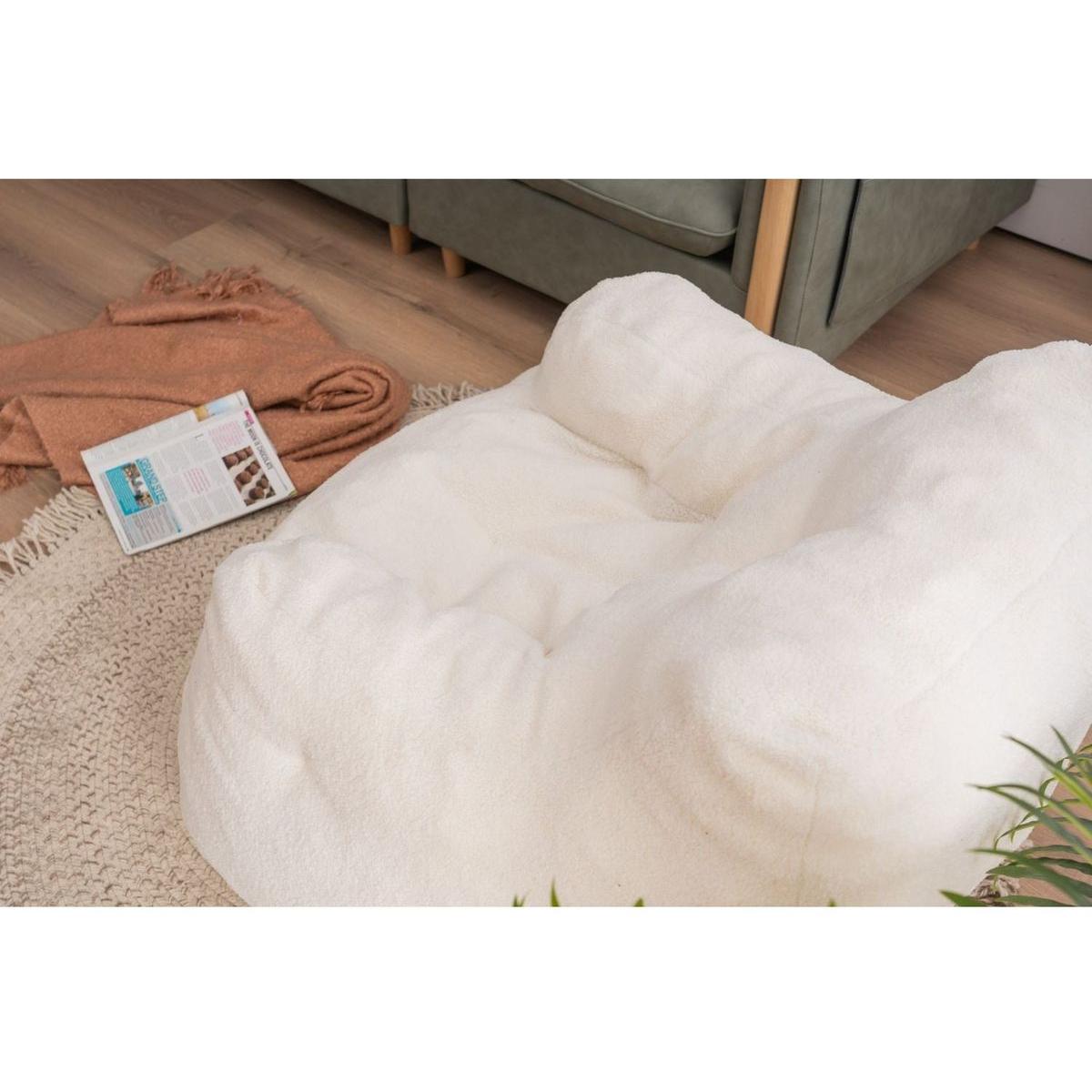 Soft Teddy Fabric Tufted Foam Bean Bag Chair With Teddy Fabric Ivory White
